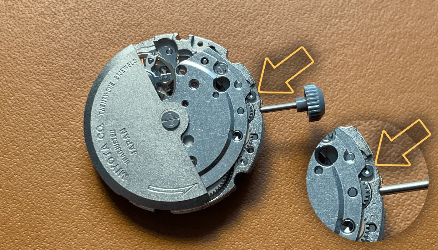 Back of Miyota 8215 Movement and Stem Removal