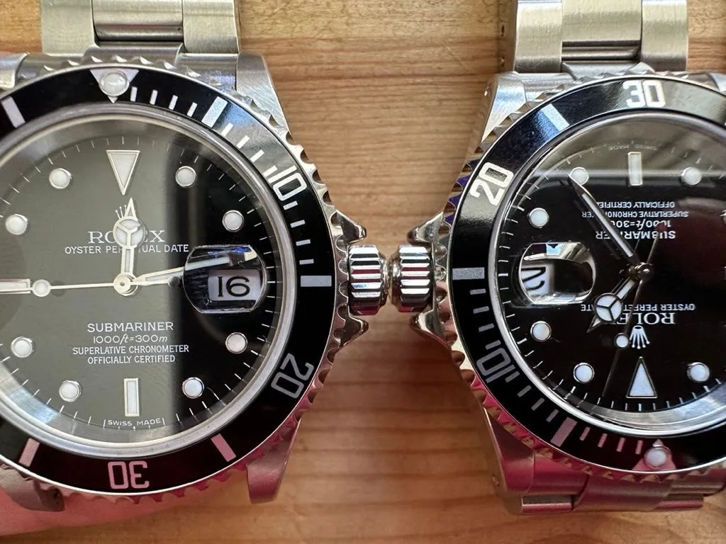 The 16610 franken build and a genuine 16610 laid crown to crown for comparison
